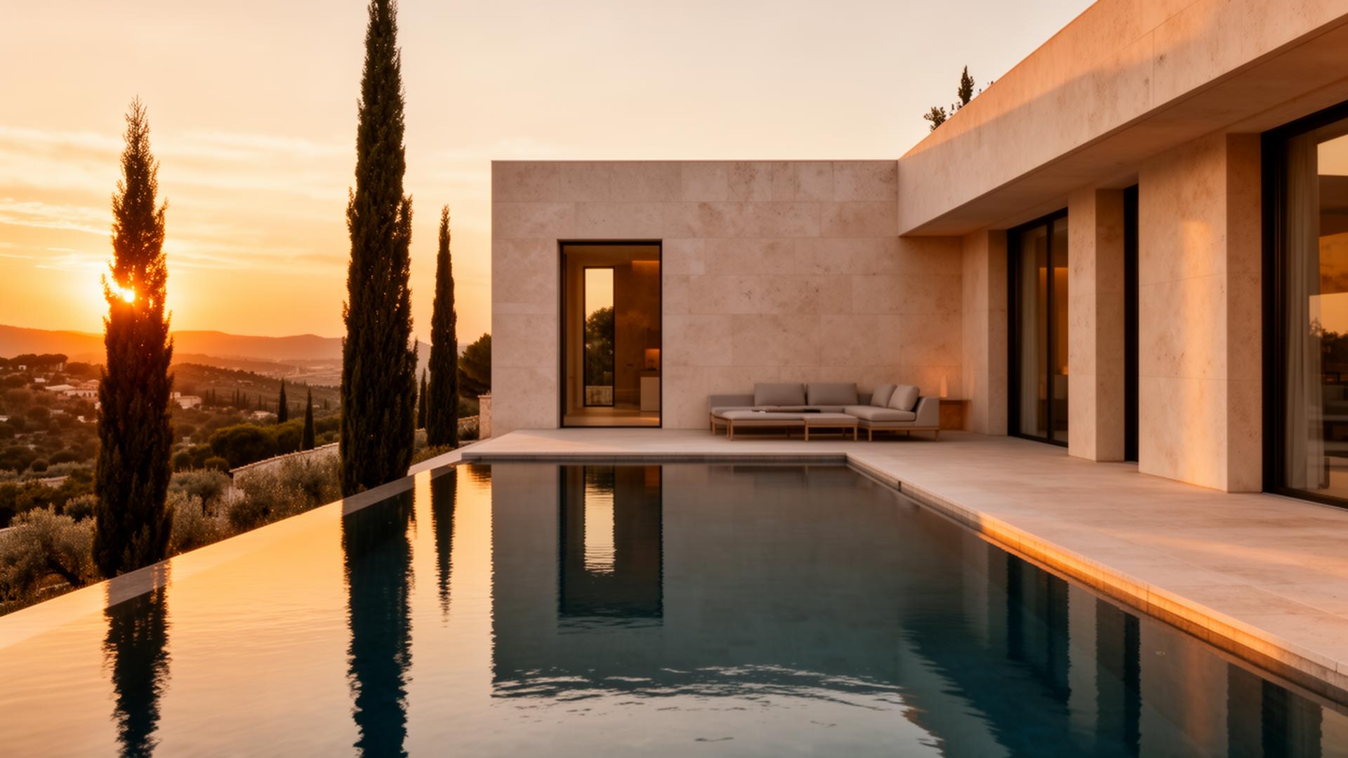 Luxury seaside villa at golden hour